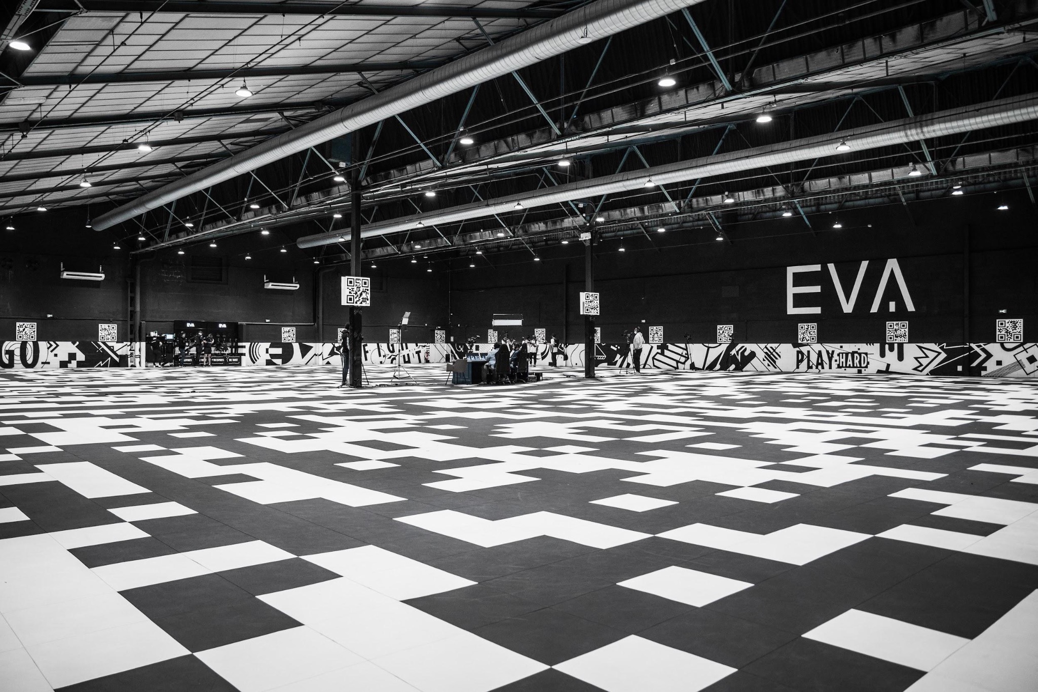 Wide view of EVA's full-scale free-roam arena floor