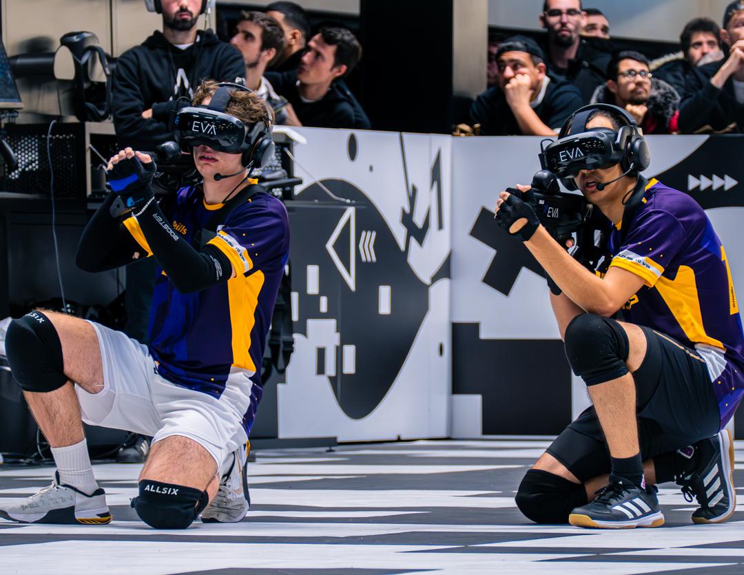 A team competing inside a full-scale EVA arena